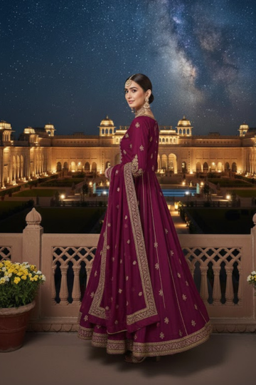 Luxurious Magenta Bridal Anarkali Lehenga