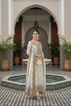 Elegant Ivory & Gold Embroidered Formal Kurta Set