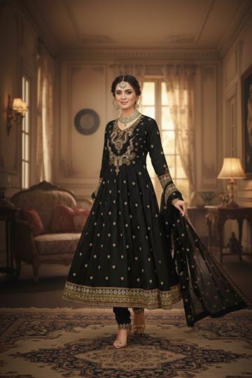 Regal Black Embroidered Formal Suit