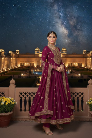 Luxurious Magenta Bridal Anarkali Lehenga