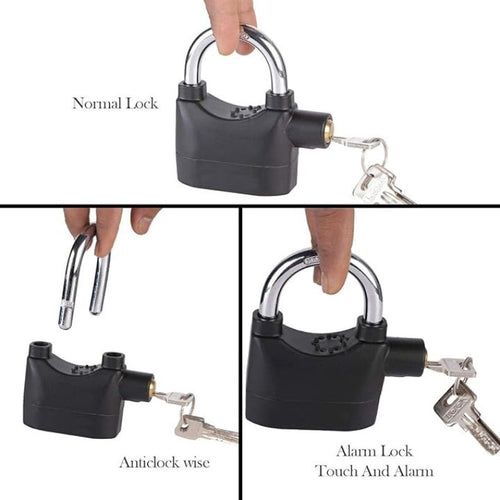 Alarm Padlock Anti-Theft Siren Lock with 3 Keys for Bike, Gate & Door