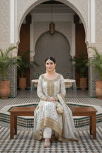 Elegant Ivory & Gold Embroidered Formal Kurta Set
