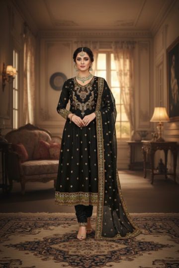 Regal Black Embroidered Formal Suit