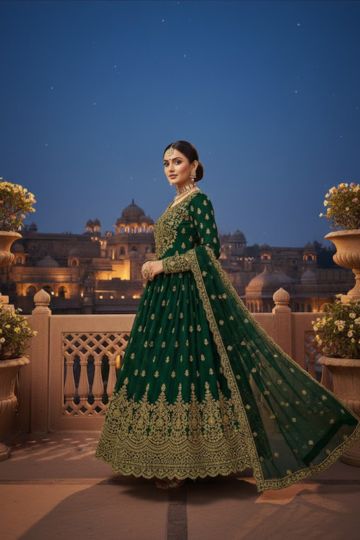 Majestic Emerald Green Bridal Lehenga