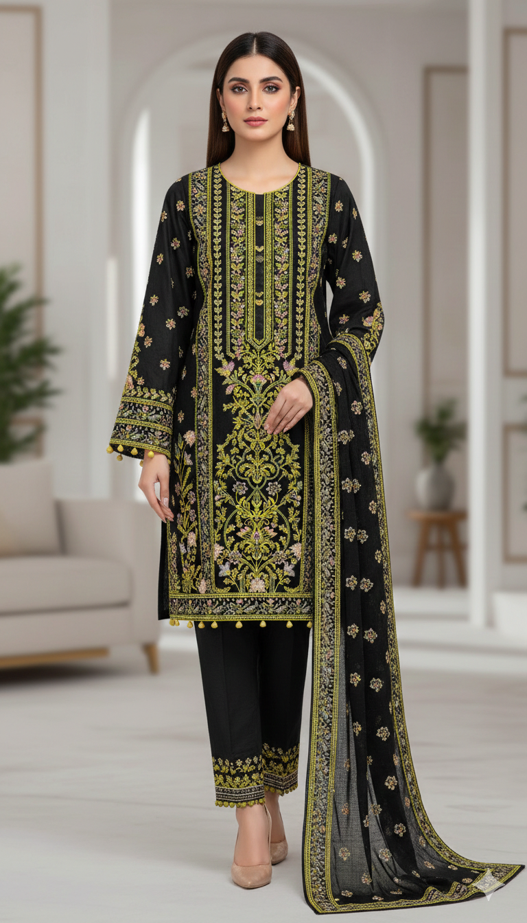 Elegant Embroidered Formal Gown Suite