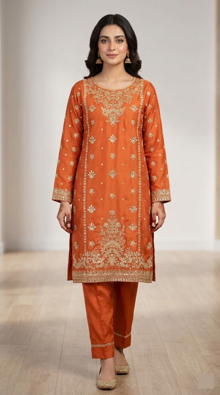 Premium Embroidered Orange Suit