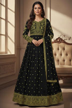 Premium Embroidered Black & Green Anarkali Lehenga Set
