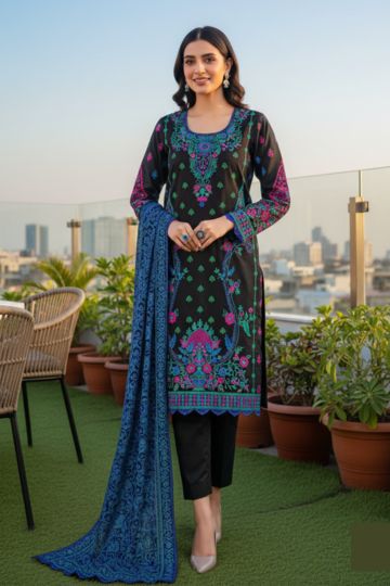 Premium Embroidered Black Multicolor