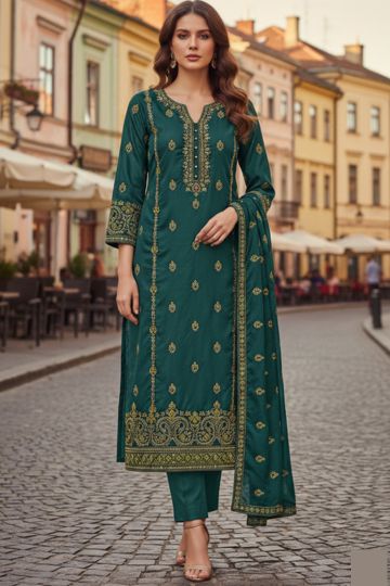 Premium Embroidered Teal Green