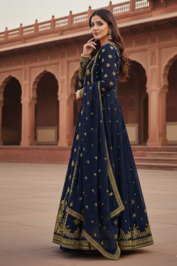 Premium Embroidered Navy Blue Lehenga Set
