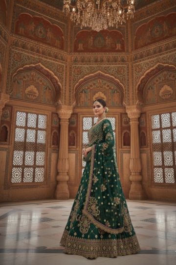 Premium Embroidered Green Lehenga Set