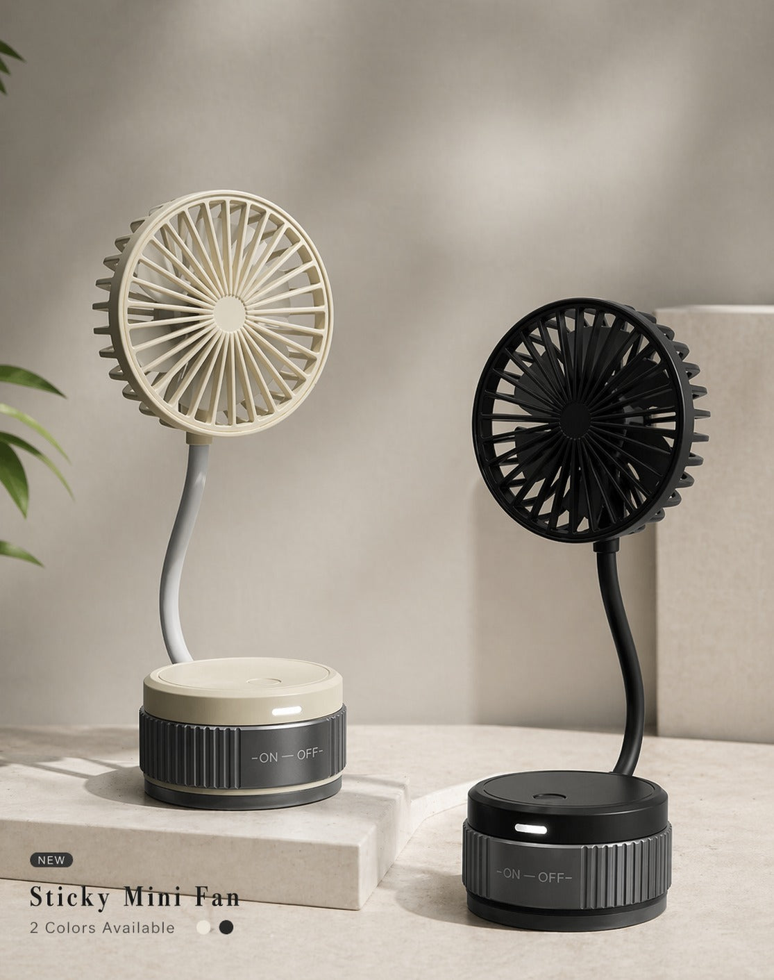 Sticky Mini Desk Fan with Flexible Neck Portable USB Rechargeable Fan