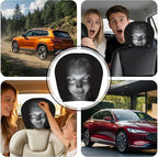 Creepy Face Car Headrest Cover – Stretchable Horror Headrest Protector | Funny Scary Car Interior Decoration & Prank Accessory