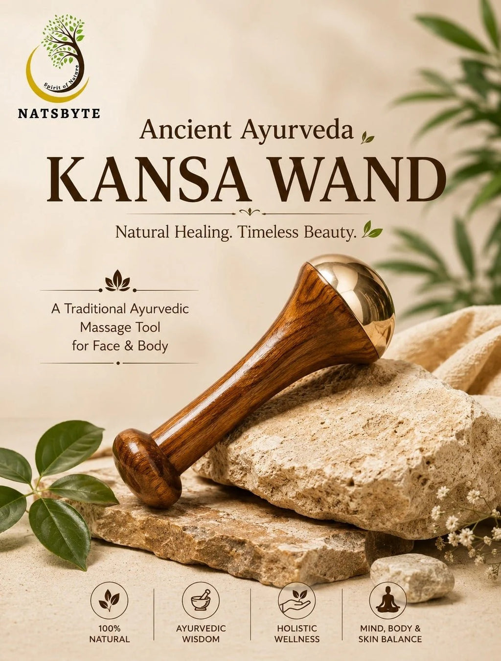 Natural Healing Kansa Wand Body Massager – Traditional Copper Massage Tool for Relaxation, Skin Care & Daily Wellness