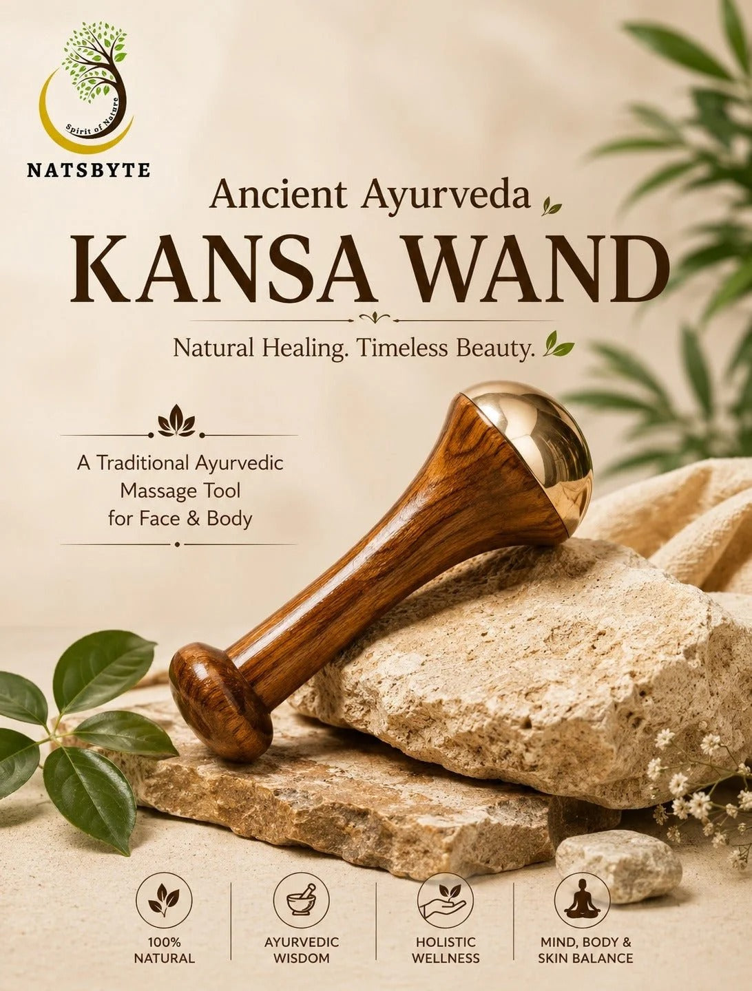 Natural Healing Kansa Wand Body Massager – Traditional Copper Massage Tool for Relaxation, Skin Care & Daily Wellness