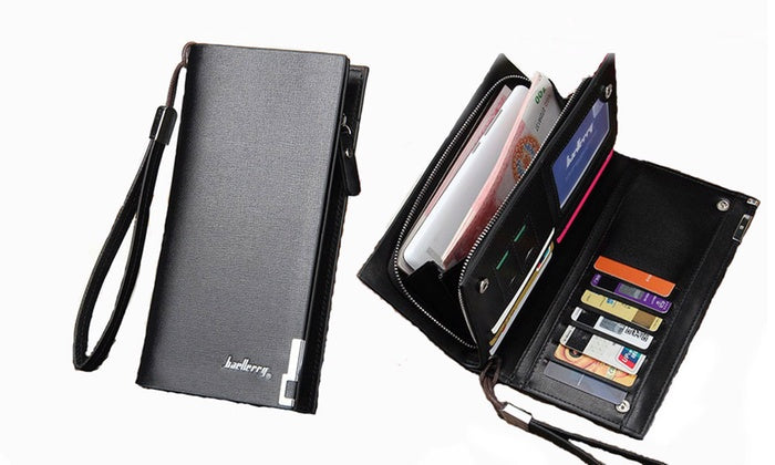 Baellerry Long Leather Wallet for Men Multi-Slot Zipper Clutch