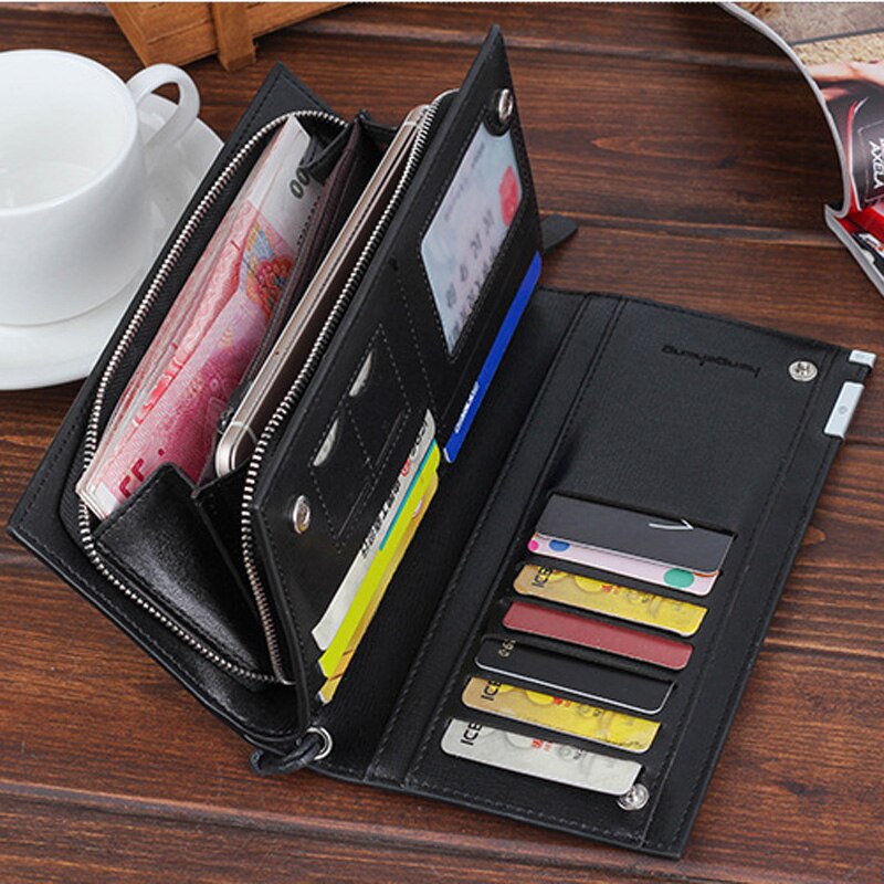 Baellerry Long Leather Wallet for Men Multi-Slot Zipper Clutch