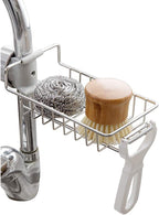No-Drill Faucet Sink Caddy Stainless Steel Sponge & Soap Holder Rack