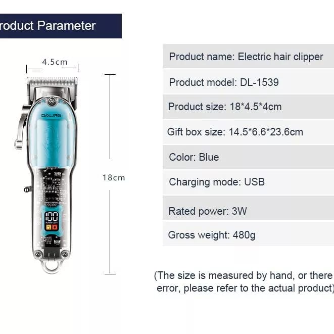 Daling Professional Hair Clipper Transparent Body & LED Display
