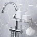 No-Drill Faucet Sink Caddy Stainless Steel Sponge & Soap Holder Rack