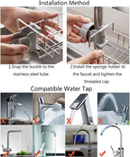 No-Drill Faucet Sink Caddy Stainless Steel Sponge & Soap Holder Rack