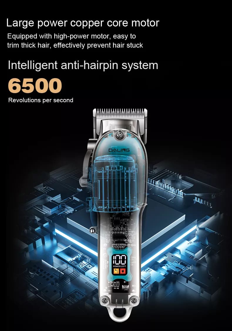 Daling Professional Hair Clipper Transparent Body & LED Display