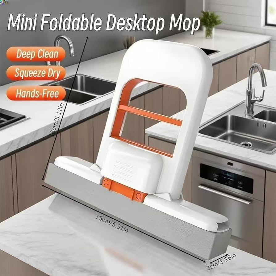 Mini Mop Foldable Self-Wringing Kitchen & Bathroom Cleaner with Wall Mount