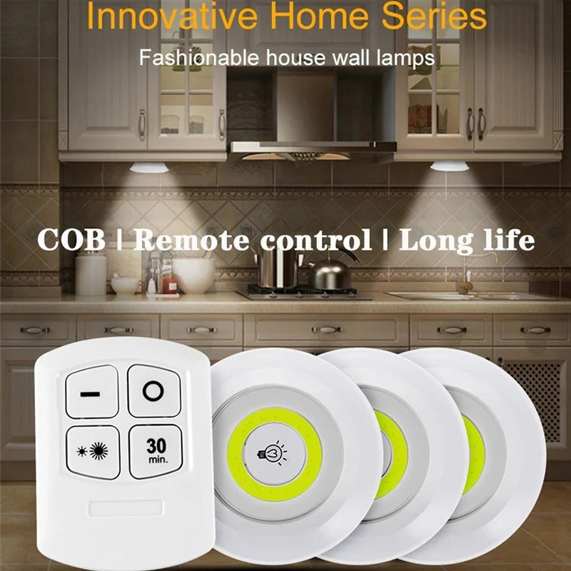COB LED Puck Lights Pack of 3 with Remote Control,
