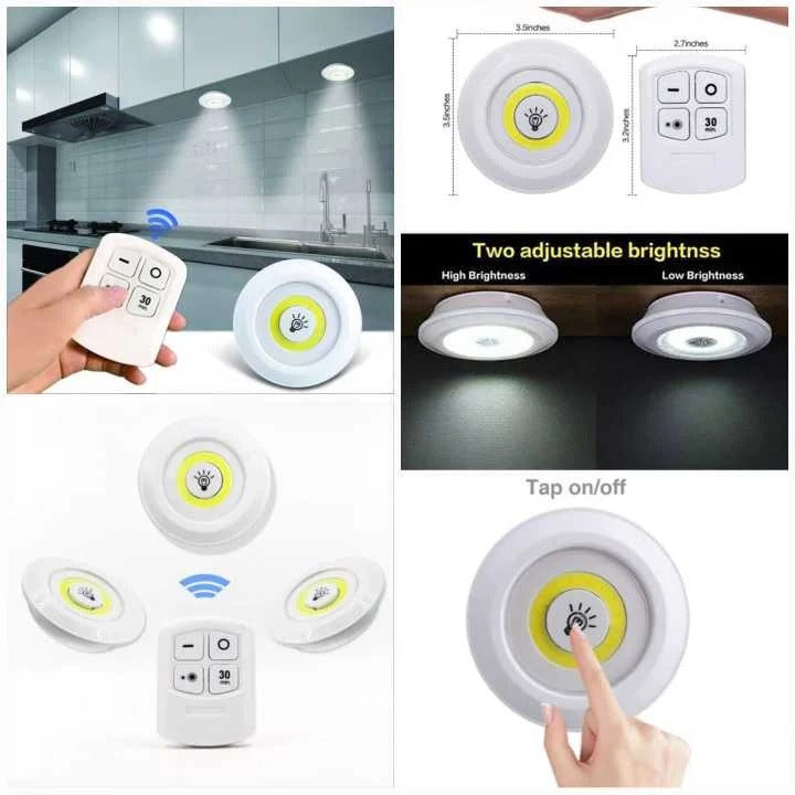 COB LED Puck Lights Pack of 3 with Remote Control,