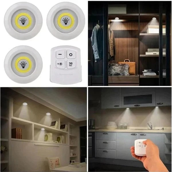 COB LED Puck Lights Pack of 3 with Remote Control,